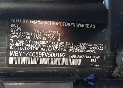 2015 BMW I3 Base W/Range Extender z USA, uszkodzony, nr VIN WBY1Z4C59FV500192
